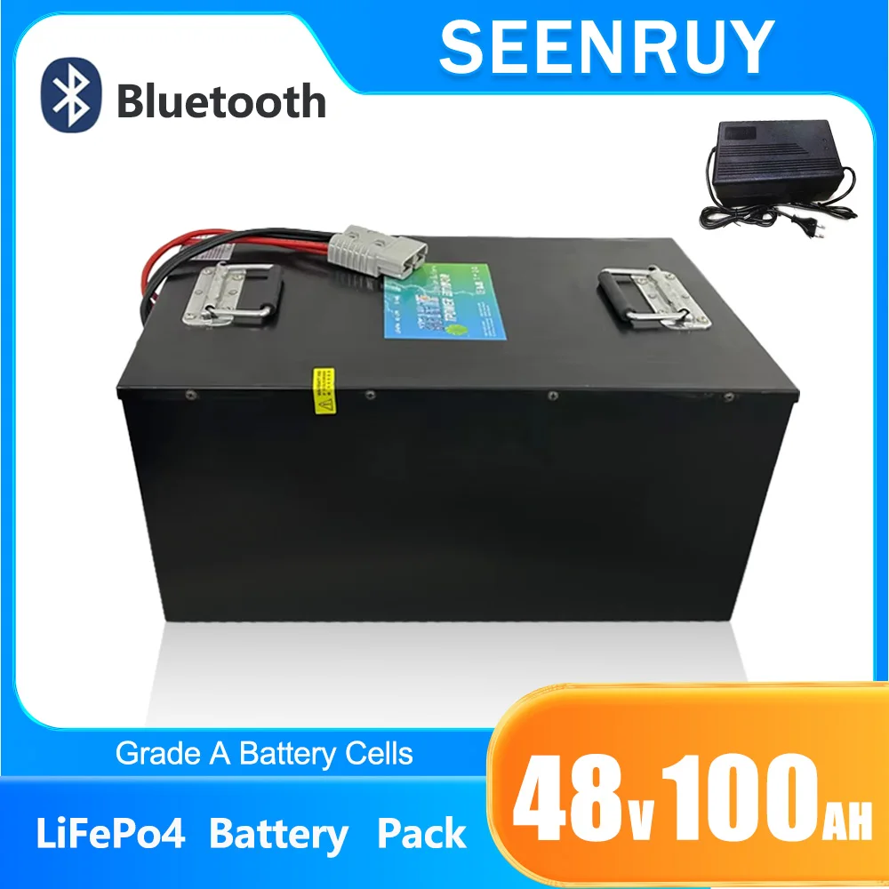 SEENRUY 48V 100AH LifePO4 Battery Pack with Built-in BMS for RV Golf Cart -100A/150A Lithium Iron Phosphate Rechargeable Battery