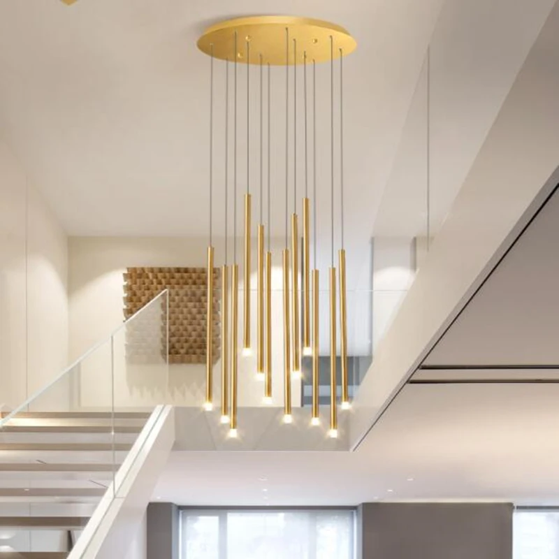 Minimalist Gold Led Chandeliers Light Modern Home Deco Staircase Hanging Lamp Loft Chandelier