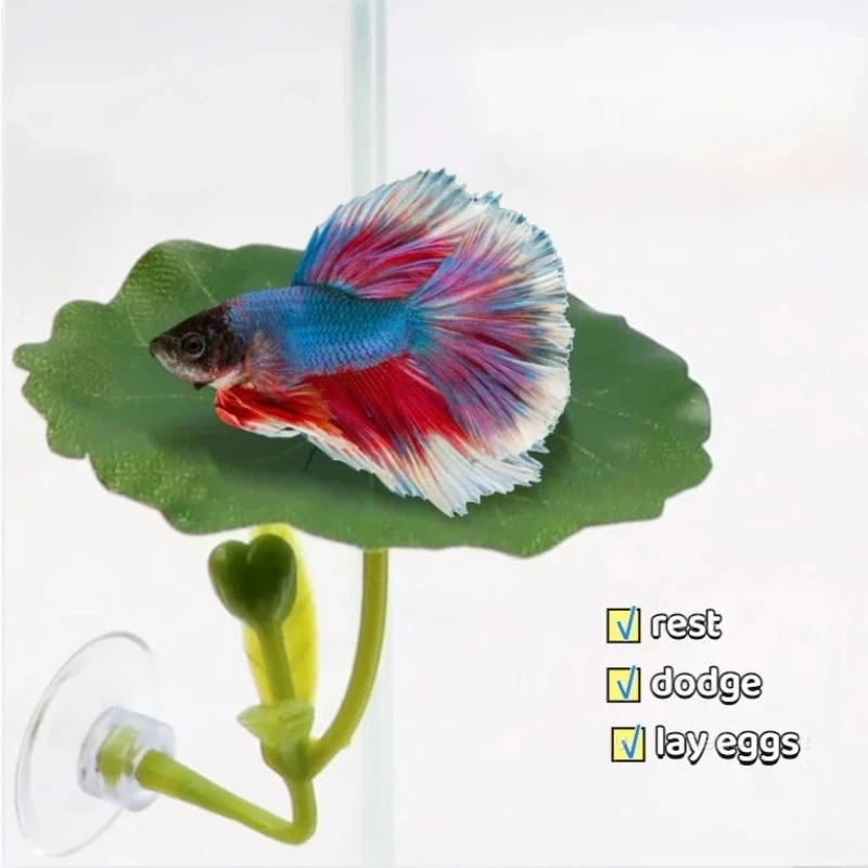 1pc Green Leaf Betta Fish Hammock Stress-Reducing Aquarium Safe Decor with Suction Cup Fake Plants Fish Tank Decoration