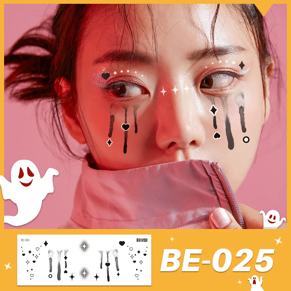 Halloween Tattoo Stickers DIY Temporary Tattoos Waterproof Body Art Disposable Tattoo Multi-style Face Stickers Decorations