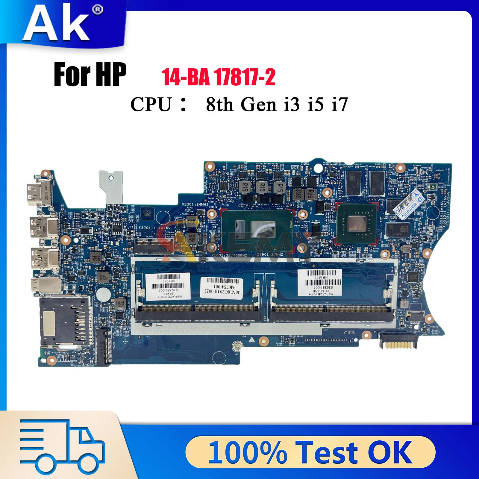 

For HP Pavilion X360 14-BA 14M-BA Laptop Motherboard 17817-2 With i5 i7 CPU 939382-601 939381-601 DDR4 100% Fully Tested