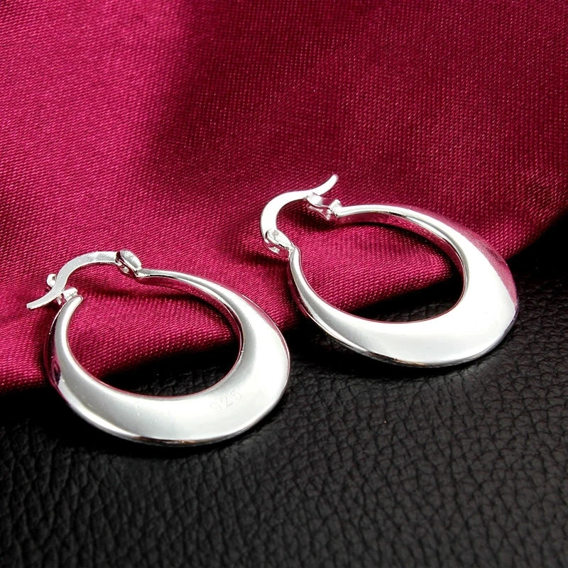 Elegant 3cm 925 Sterling Silver Round Creativity Crescent Hoop Earrings for Women 18K Gold Plated Pretty Gift Popular Jewelry