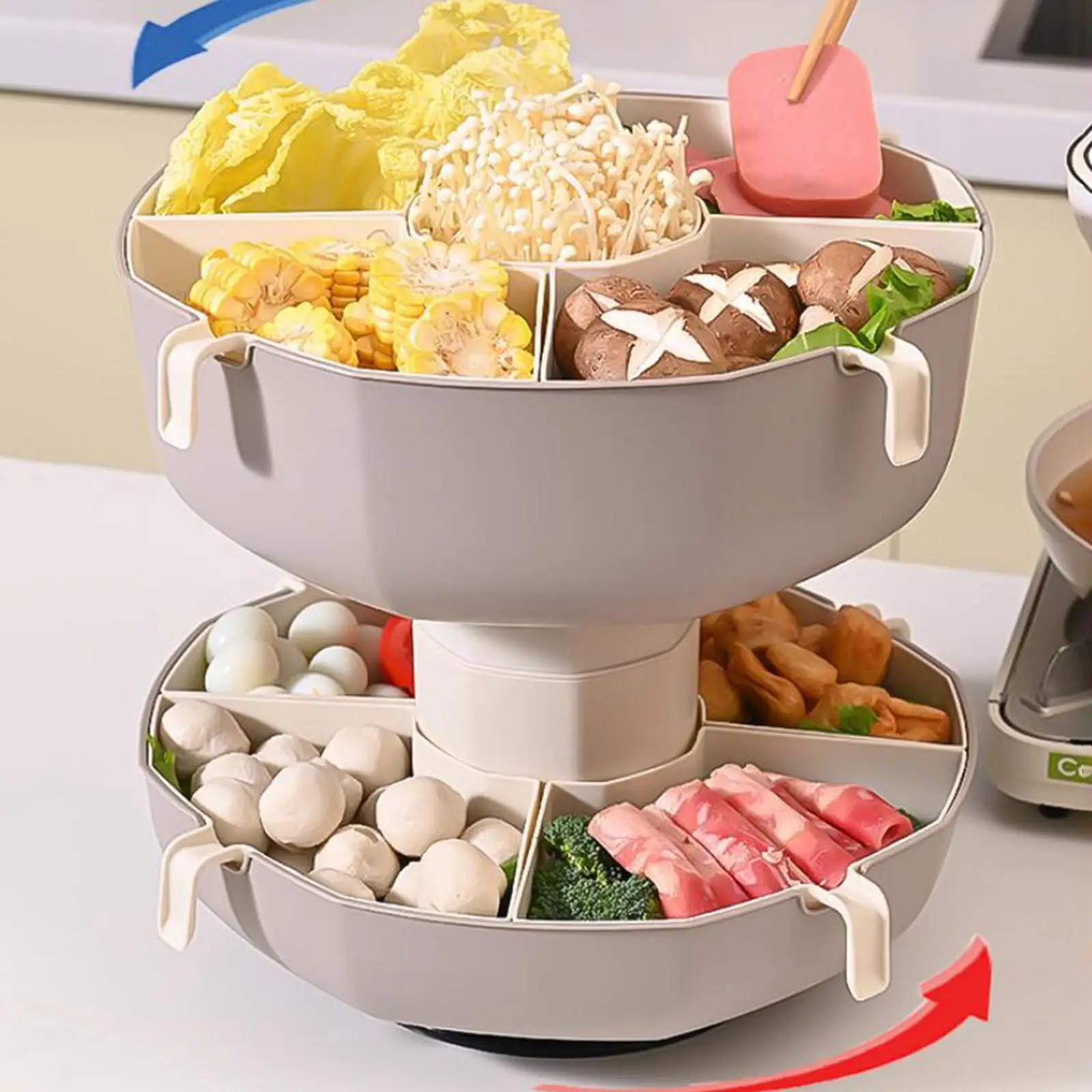 Hot Pot Draining Platter Dried Fruit Plate Vegetable Platter Rotatable Fruit Basket for Picnic Camping Veggie Dinner Wedding