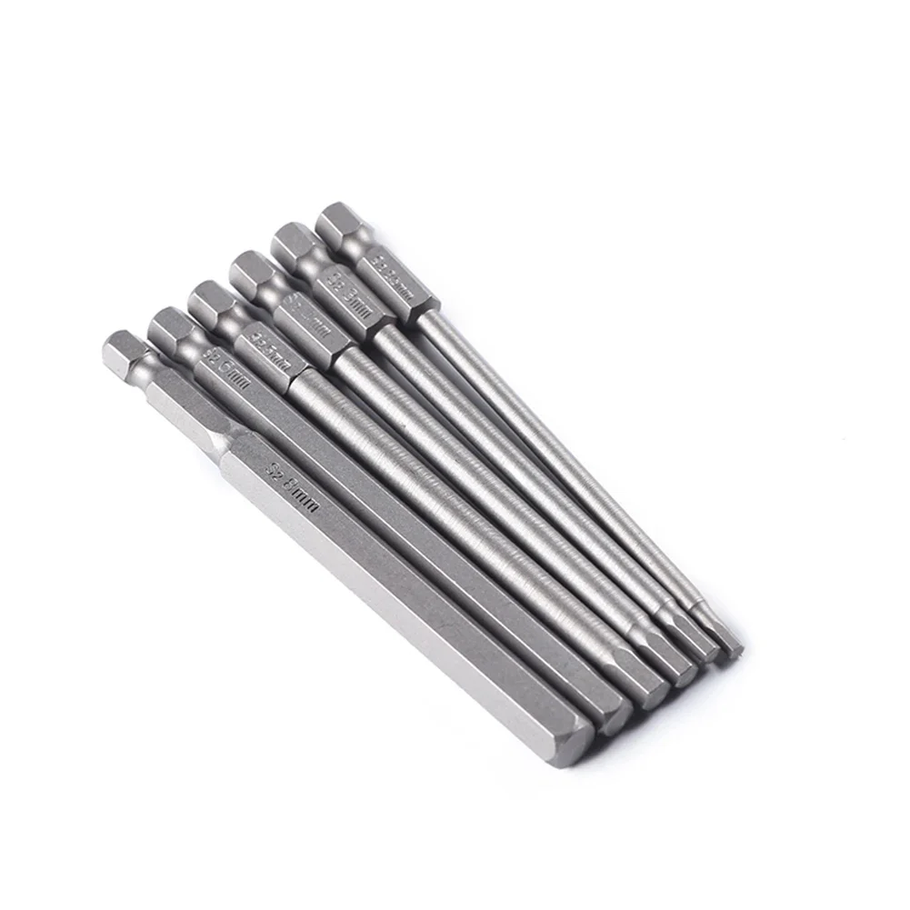 6 stks 100mm multifunctionele Lengte 1/4 Inch Hex Schacht Magnetische Zeskantschroevendraaier Bit Set 2.5/3/4/5/6/8mm Boor Gereedschap