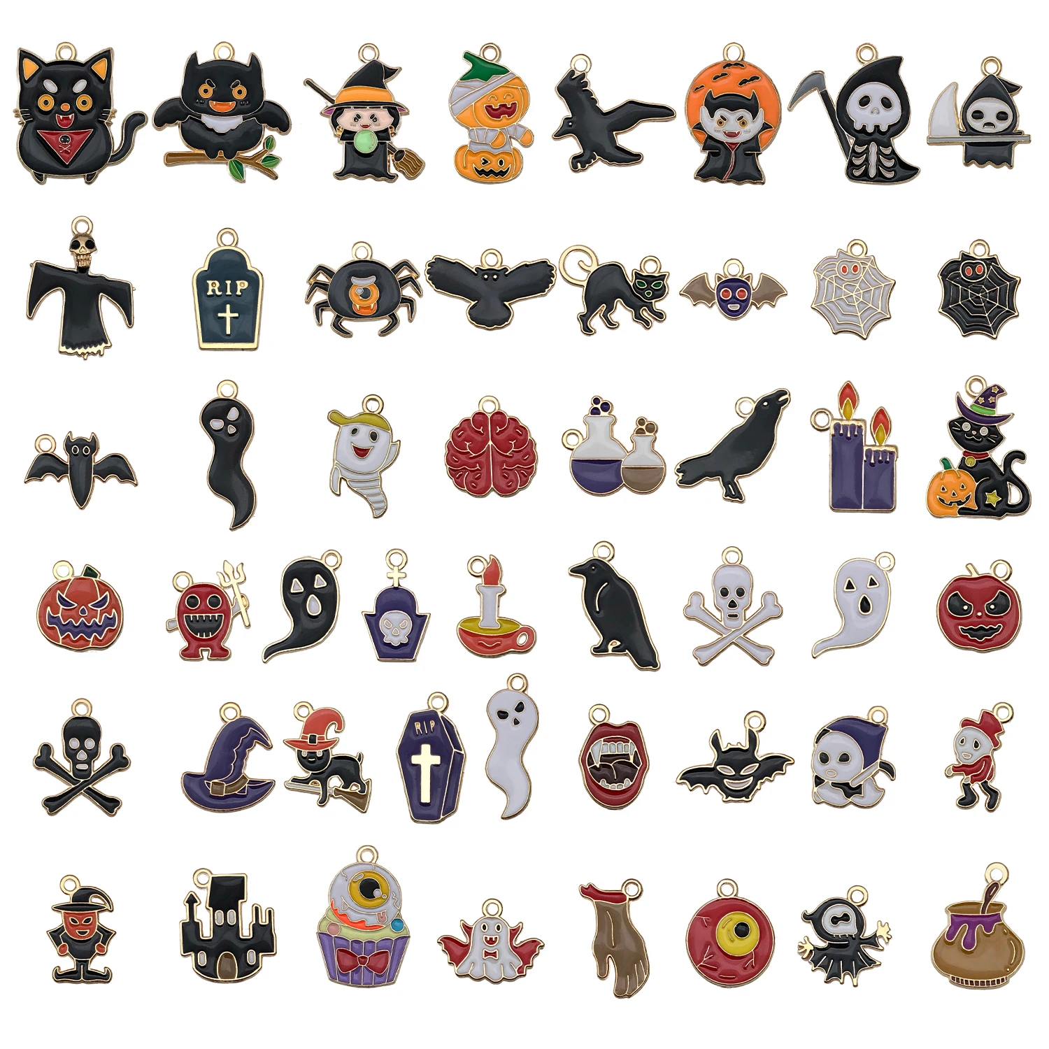 50 Stück Legierungs-Emaille-Halloween-Anhänger, geeignet für DIY-Halsketten, Ohrringe, Schlüsselanhänger und Schmuckherstellungszubehör. – Detail 9