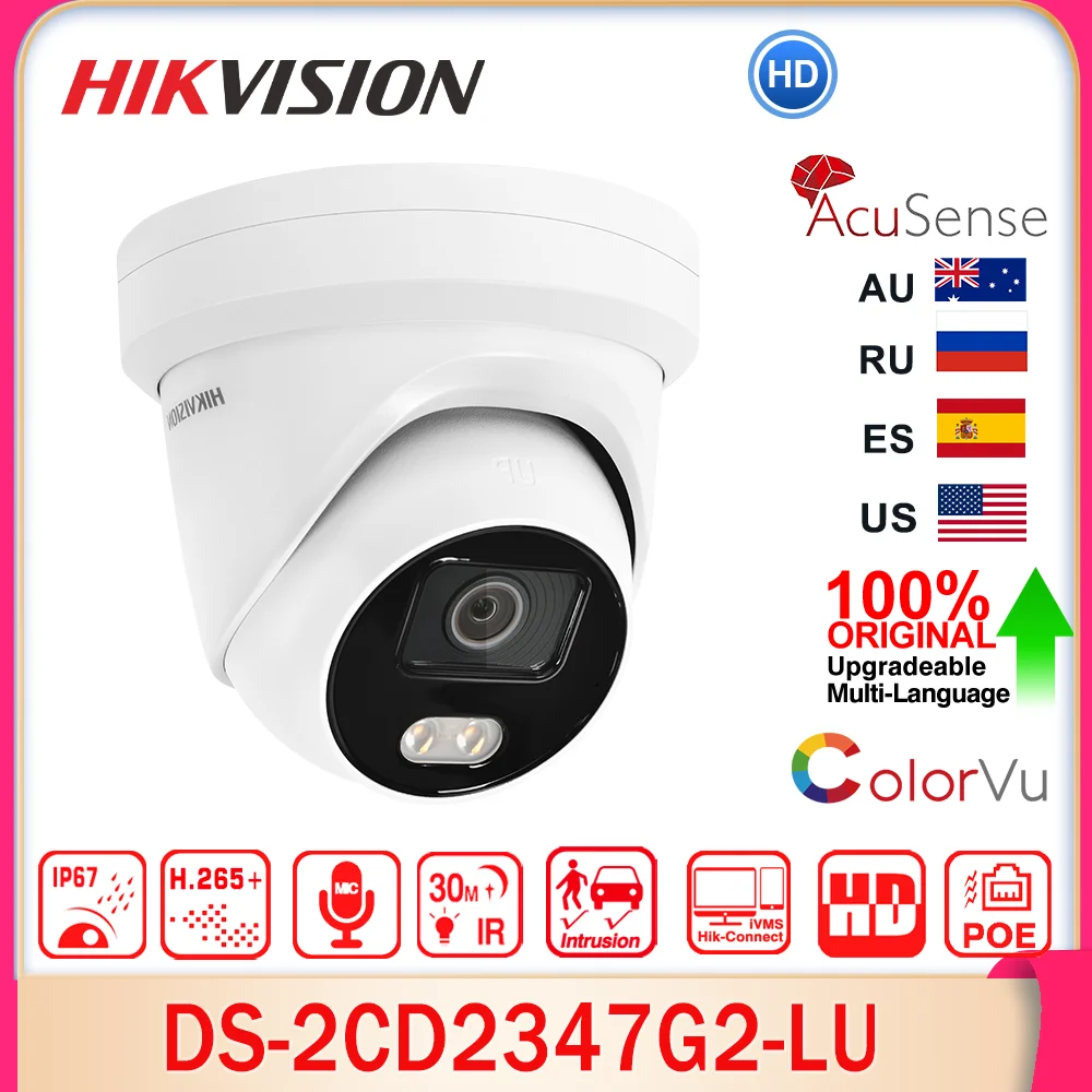 Hikvision DS-2CD2347G2-LU 4MP Fixed Turret ColorVu F1.0IP Camera Acusense Face Capture Built-in Mic SD Slot POE IP67 CCTV Camera