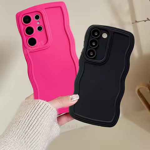 S 24 23 22 21 Curly Wavy Liquid Silicone Case For Samsung Galaxy S24 S23 S22 S21 S20 Plus Ultra Fe S10 Protect Soft Cover S23fe