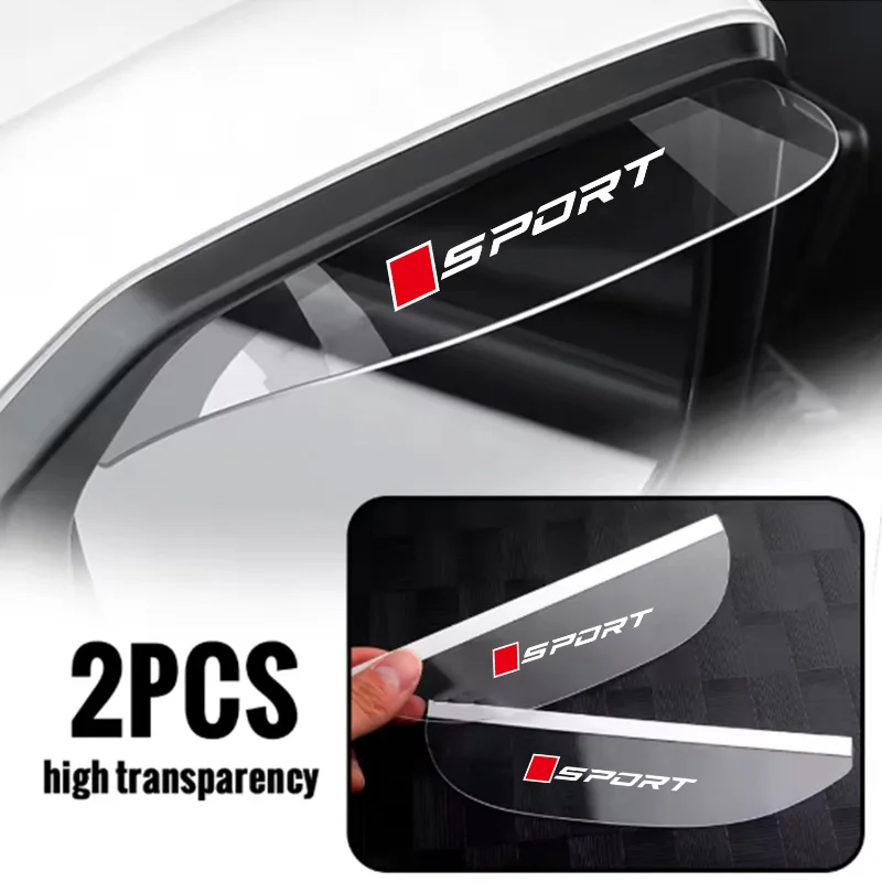 White-Edged Square Red Sports Car Rearview Mirror Rain Shield, Rain and Sun Protection, Anti-Fog, Anti-Glare, Transparent Rainproof Reflective Mirror Waterproof Panel