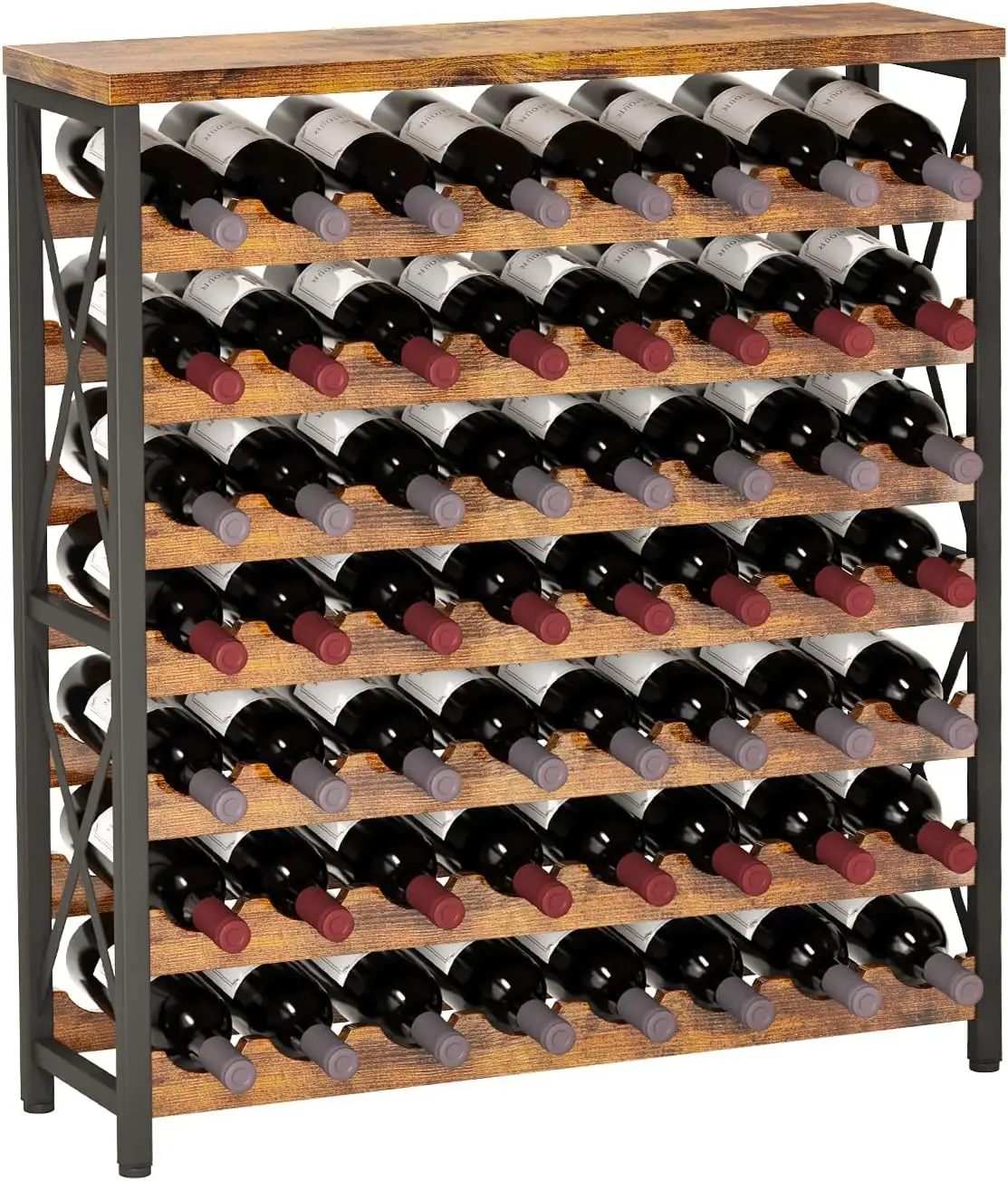 56-Bottle Freestanding Wine Rack, Wooden Wine Rack Storage Shelf, Stackable Wine Bottle Rack with Tabletop for Living Room