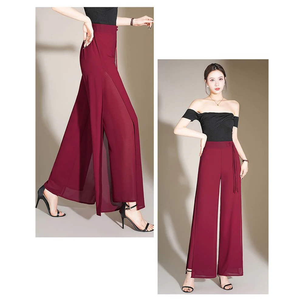 

Двухслойные брюки, шифоновые широкие брюки, весенняя мода, удобные брюки для отпуска 2XL, наряд для отпуска для клуба