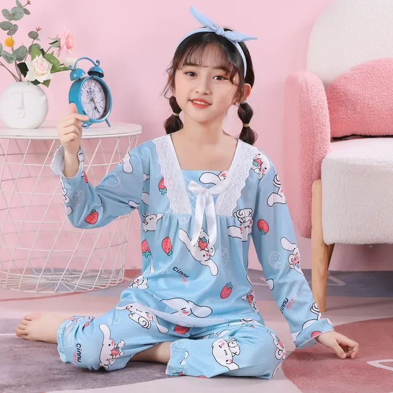 Sanrio hello kitty children Pajama Girls Spring Fall Long Sleeve T-Shirt Pants sleepwear Cute Cartoon boy Home clothing robes