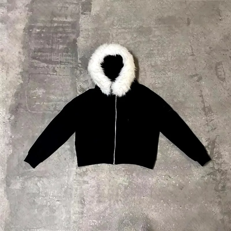Y2K Zip Up Hoodie Faur Collar Harajuku Streetwear Hiphop Zipper Hoodie Sweatshirt Vintage Rock Goth Loose Punk Jacket Kpop Tops