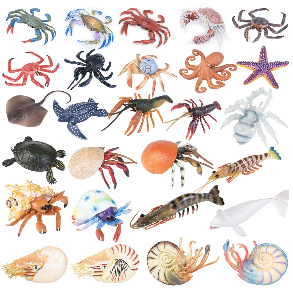 Ocean Sea Life Animal Model Starfish Crab Sea Turtle Nautilus Hermit Crab Action Toy Figures PVC Miniature Kid Toy Gift