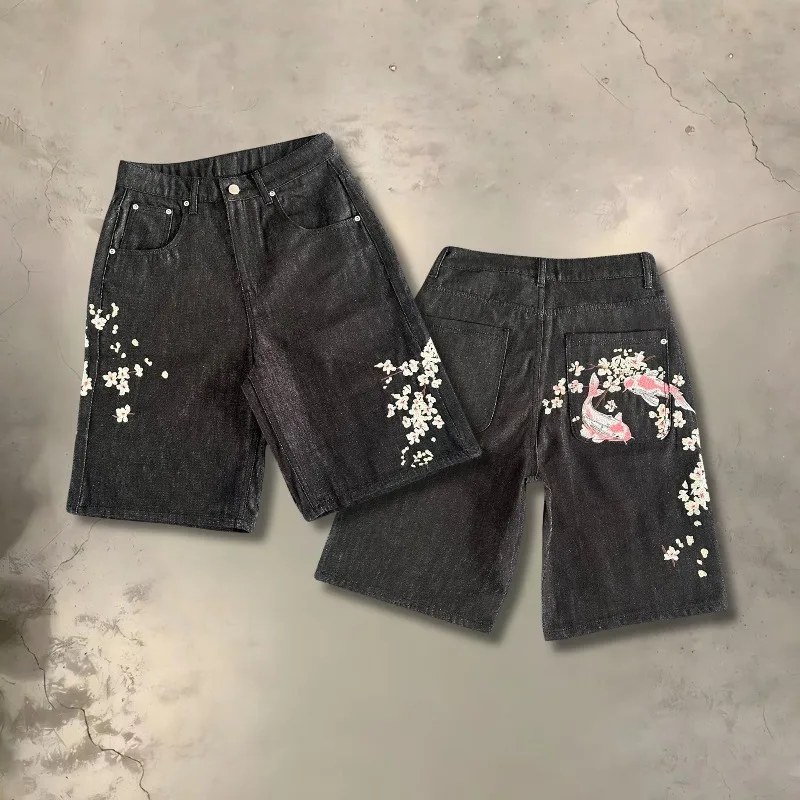 2026ss Derschutze Embroidered Denim Shorts High Quality Hip Hop Y2K Streetwear Short Jeans for Men Women