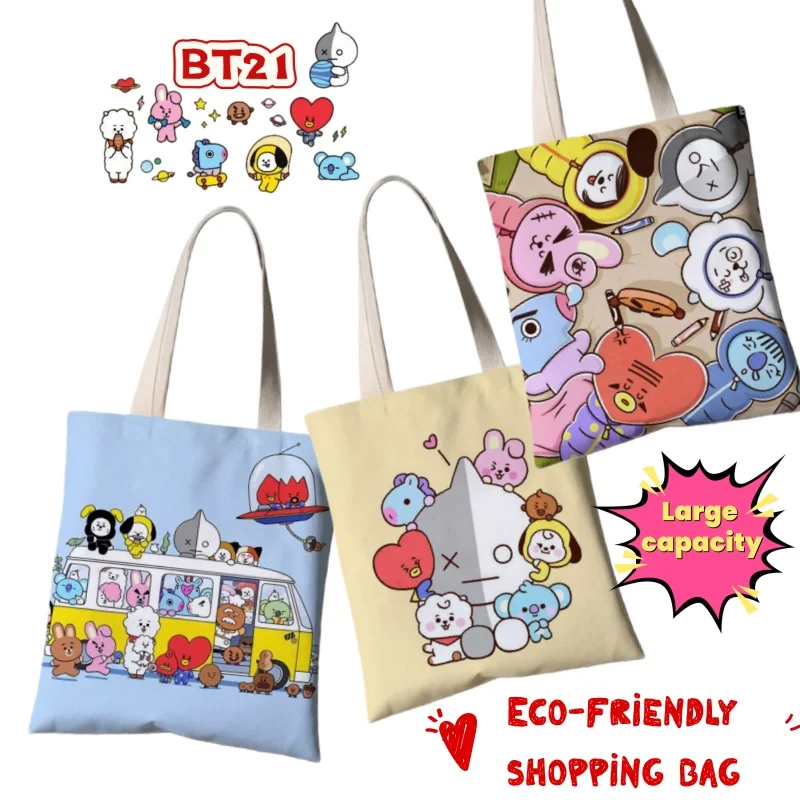 

BT21 koya RJ shooky mang chimmy tata cooky high-value creative student shoulder handbag cartoon cute eco-friendly shopping bag