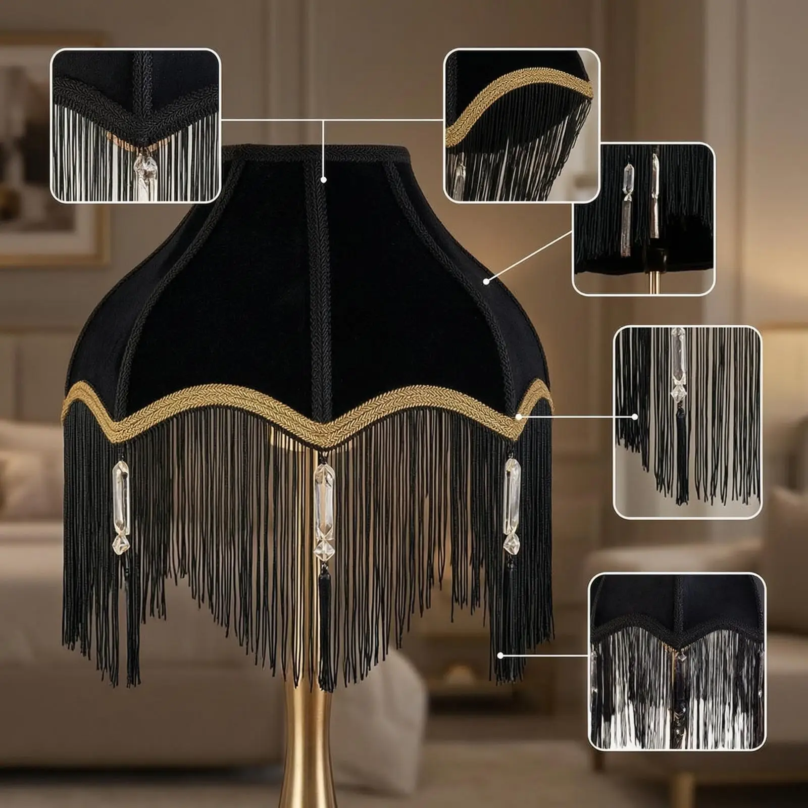 Felt Fringe Fabric Lamp Shade Star Pattern Dome Lampshade for Bedside Lamp Hotel Bedroom Vintage Room Decor