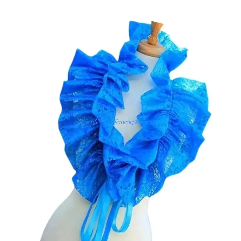 E56A Women Ruffled Faux Collar Shrug Vintage Gothic Collar Shawl Shoulder Wrap Victorian Cosplay Party Costume