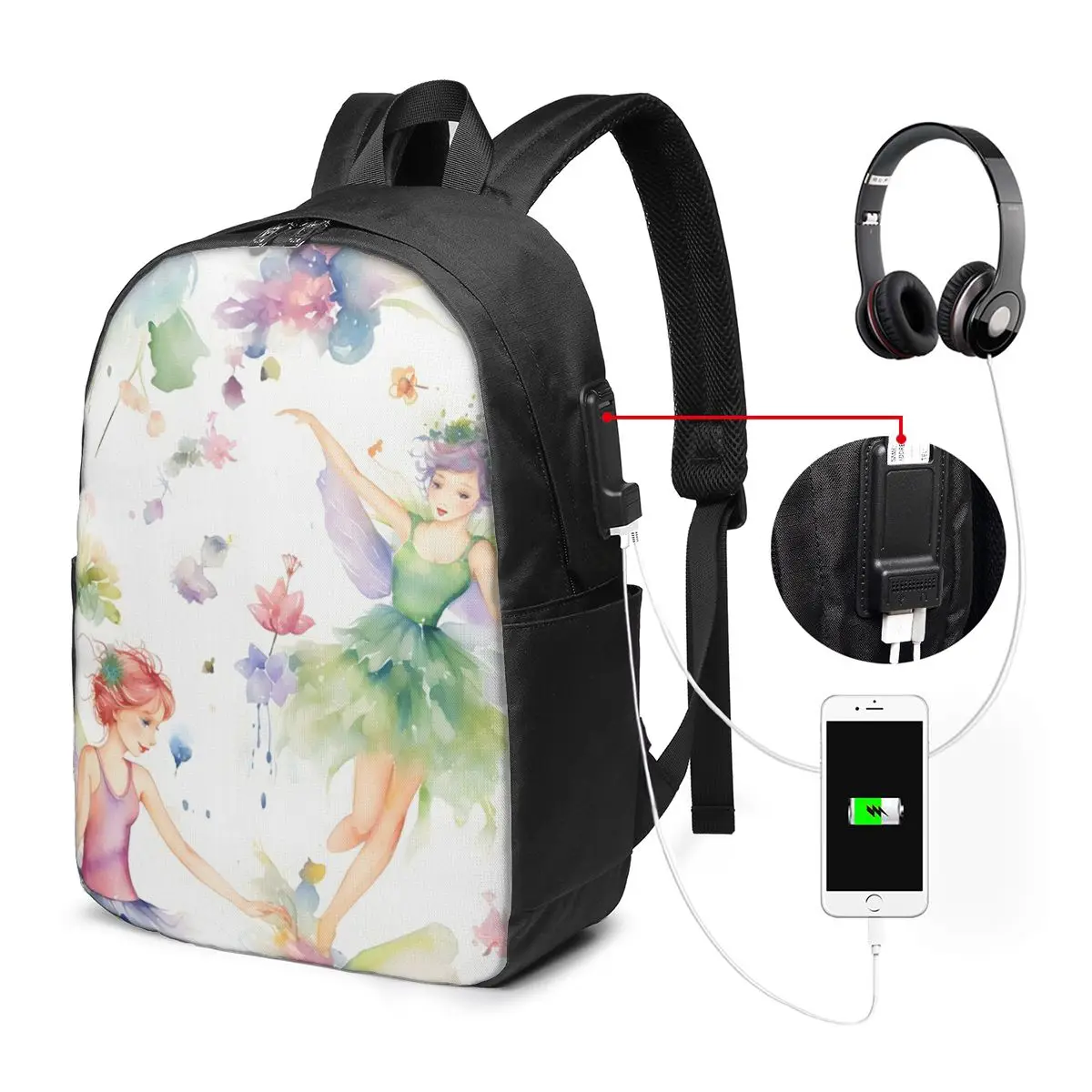 Flower Fairies Dancing Backpack Travel Notebook Bag Computer College Student School Bag Laptop Shoulder Bags for Men Women