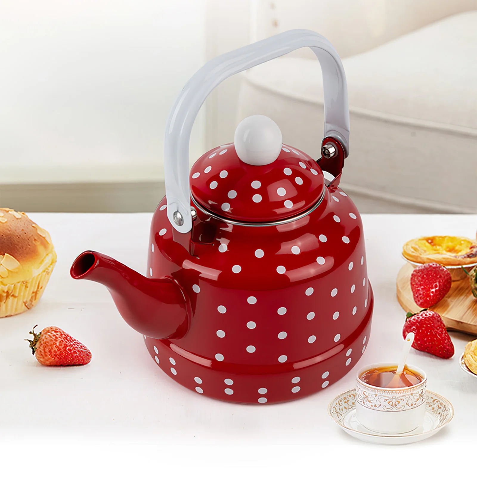 

Enamel Kettle Retro Style Elegant Teapot Healthy Tasteless Efficient Heat Conduction Stovetop Water Boiling Kettle