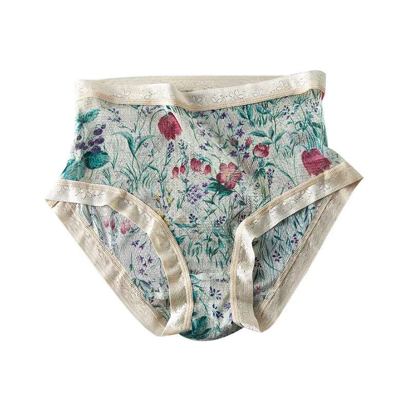 

L XL XXL Mesh Silk Women's Triangle Pants With Double-layer Bottom Bare Silk Underwear Woman Clothes Lace Lingerie