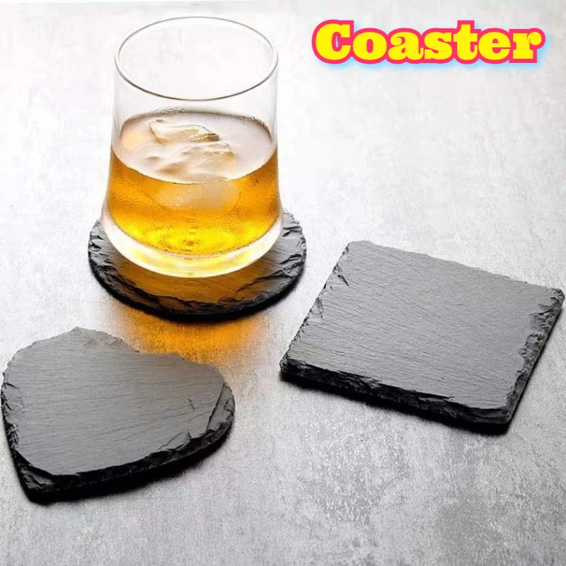 Natural Slate Coasters Stone Drink Coasters Whiskey Cocktail Beer Hand Chiseled Rustic Bar Home Kitchen Accessories Adult Use