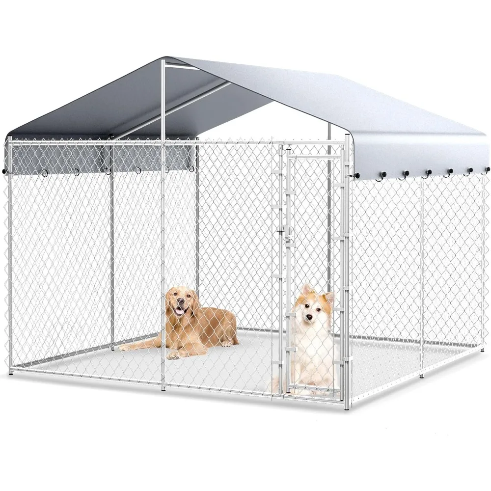 Extra Large Outdoor Dog Kennel,10x10x6.56ft Dog Kennel Outside with Roof, Galvanized Chain Link Dog for Outside with Secure Lock