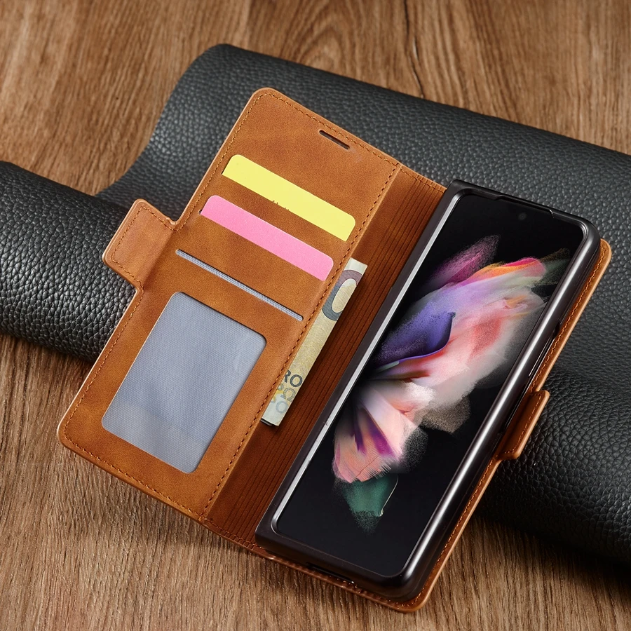 Wallet Flip Magnetic Leather Case For Samsung Galaxy Z Fold 3 Fashion Business Cover Anti-drop Protective Sleeve Z Fold 3 Case