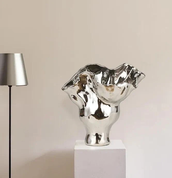 Silver Plated Glazed Abstract Ceramic Vase Home Porch Living Room Desktop Premium Flower Ware