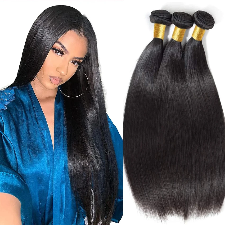 Straight Hair Brazilian Straight Human Hair Weave Bundles Natural Black 1/3/4 Piece 100% Human Hair Bundles Remy Hair Extensions