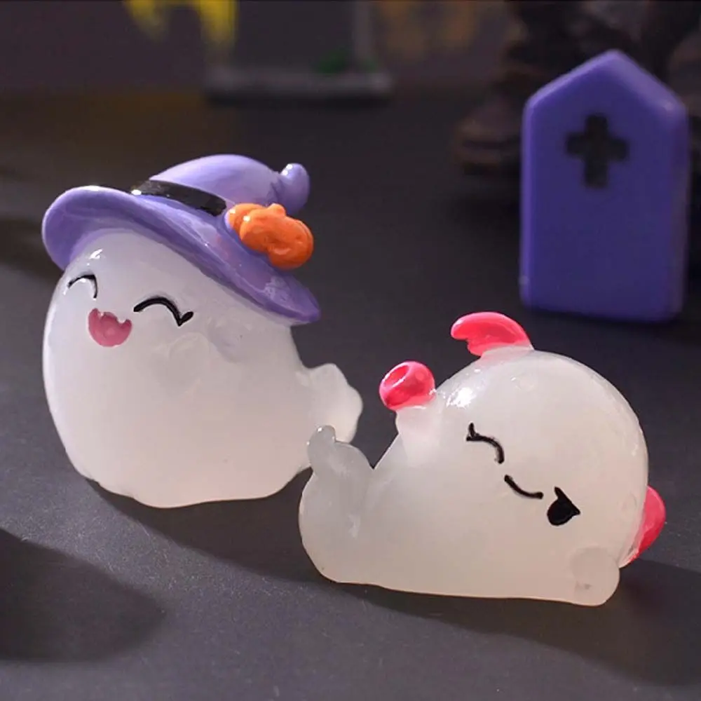 Cartoon Halloween Luminous Ghost Figurines Resin Crafts Pumpkin Witch Noctilucent Ghost Ornaments Cute DIY