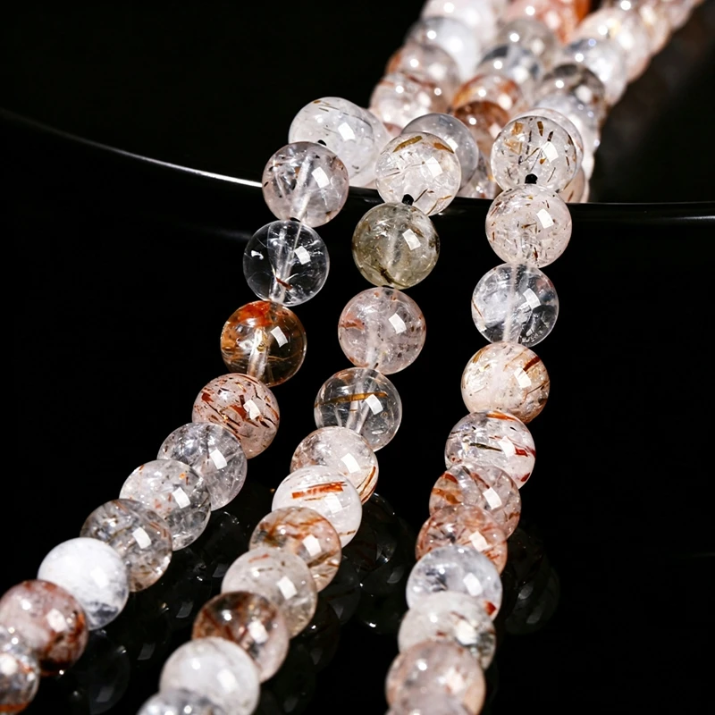 Natürliche schwarze Super Seven Quarz-Heilkristallsteinperlen, glatte, runde, lose Perlen für die Schmuckherstellung, DIY-Armbänder, Zubehör – Detail 4