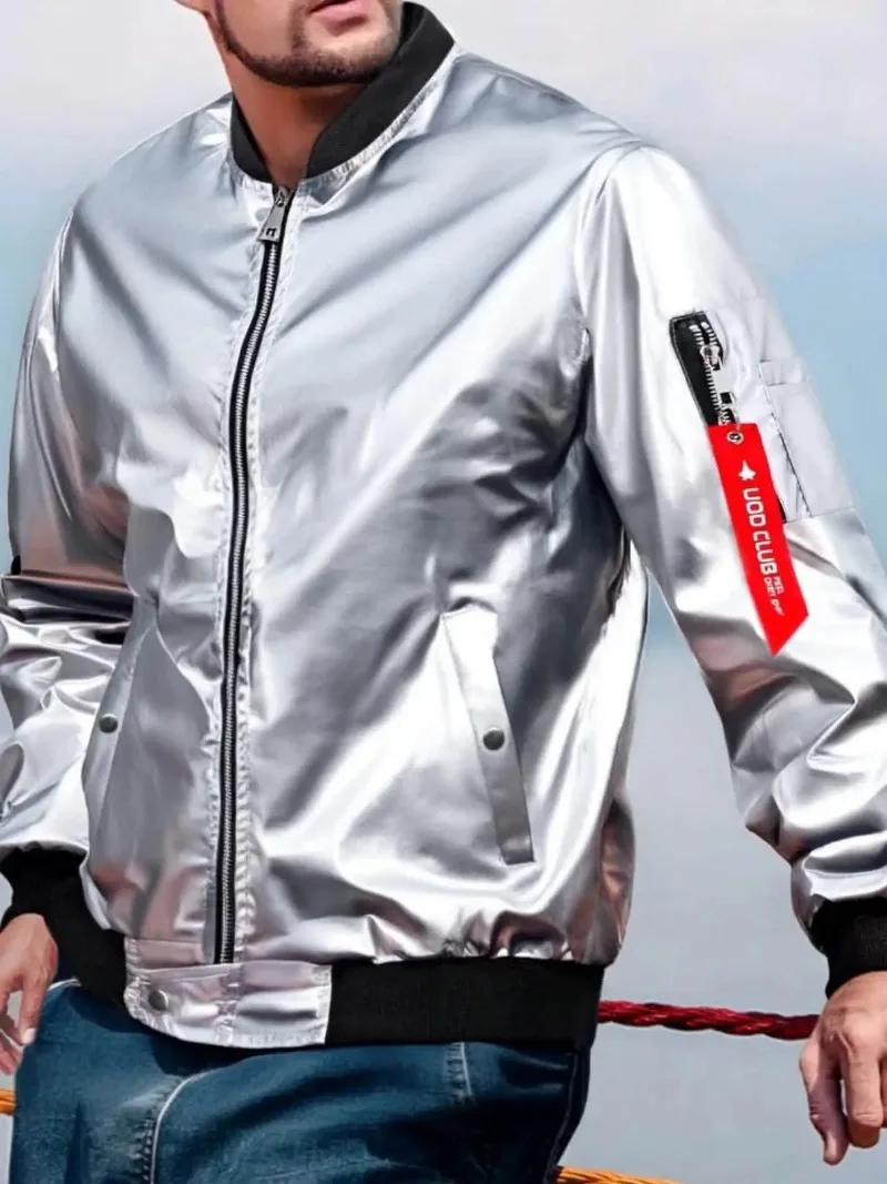 

[Глянцевая мужская куртка] Глянцевая мужская модная дизайнерская куртка на молнии | Весенне-осенняя повседневная уличная одежда для ежедневных свиданий