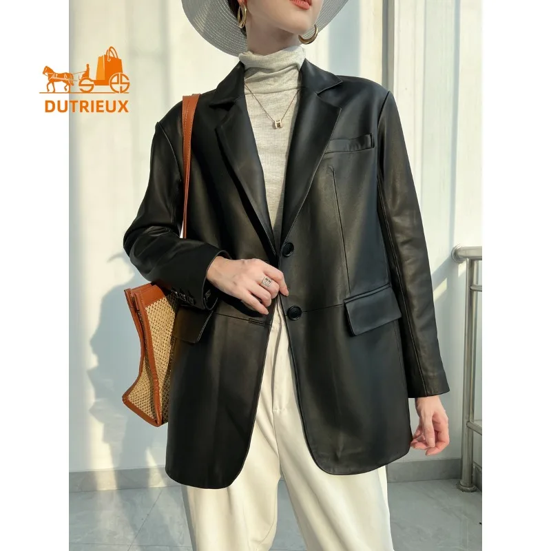 

2025 New Autumn Women Mid-length Windbreaker Genuine Leather Jacket,100% Genuine Sheepskin Casual Fashion Elegant Coat for Women