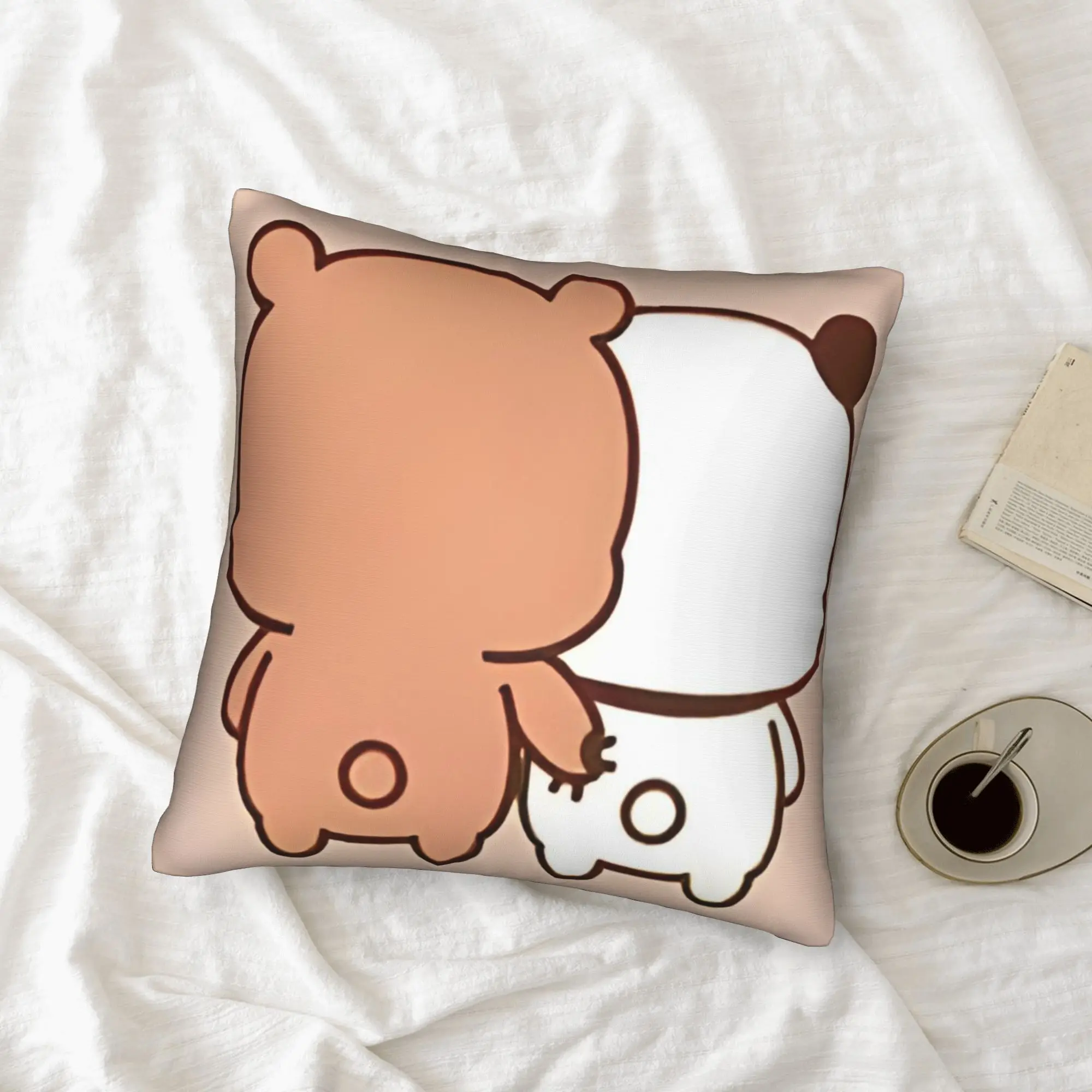 Bubu & Dudu Pillow & Cushion Cover 1pc Cute Bear Couple Cartoon Design, Kawaii Japanese-style Decor for Bedroom or Sofa
