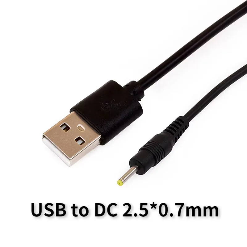 Black DC Power Cable Plug USB To DC 2.5*0.7mm 2.5mm 0.7mm Jack Charging Cable 0.5M 1M 2M