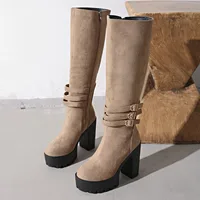 Bottes imperméables à talons hauts et plateforme, nouveau style automne/hiver 2026, avec boucles réglables, longueur genou. 3