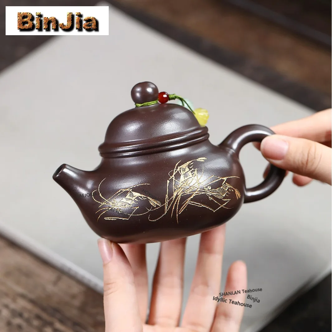 

180ml Traditional Yixing Purple Clay Teapots Handmade Rong Tian Pot Raw Ore Purple Mud Kettle Chinese Zisha Tea Set Accessories