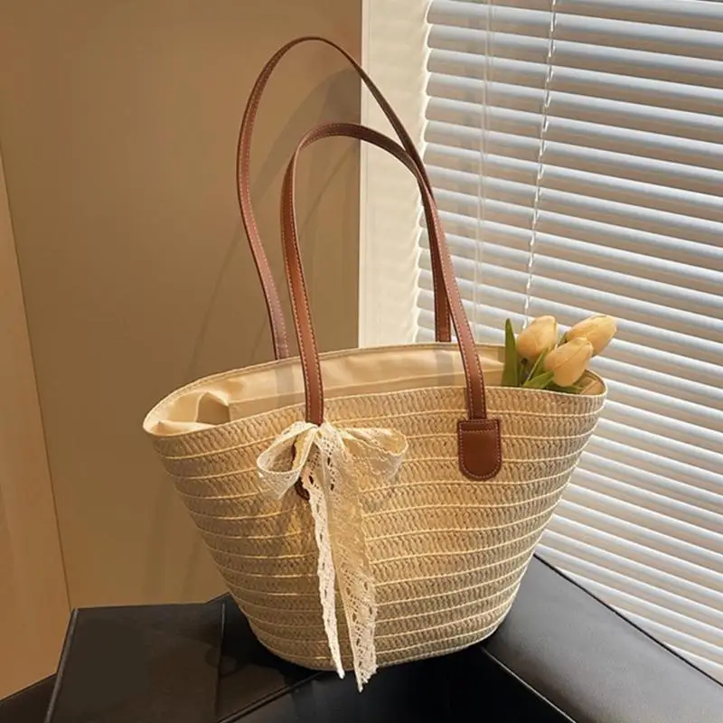 

X90D Women Straw Shoulder Bag Beach Bag Large Capacity Armpit Bag Female Bag Trendy Vacation Bag Handwoven Handbag