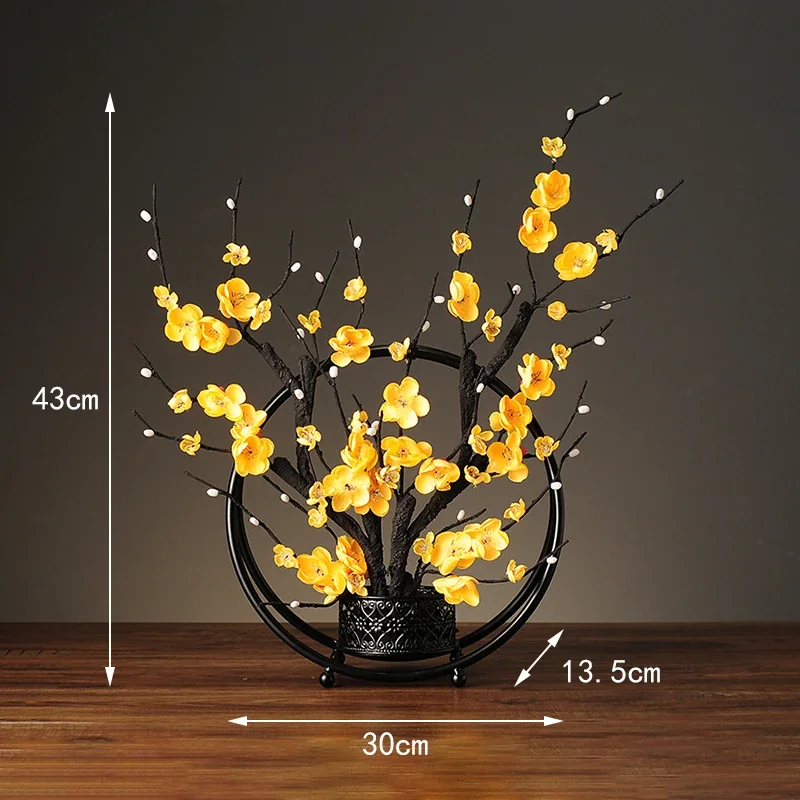 Chinese Wrought Iron Ornaments Simulation Plum Ceramic Vase Fake Flowers Bird Decoration Accessories Crafts Statue Figurines