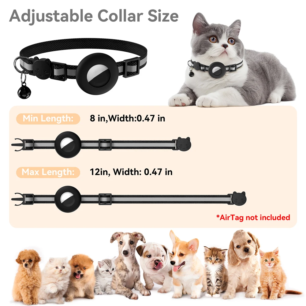 For Apple Airtag GPS Tracker Protective Case Reflective Anti-Lost Cat Collar With Little Ball Hidden GPS Tracker Holder for Cat