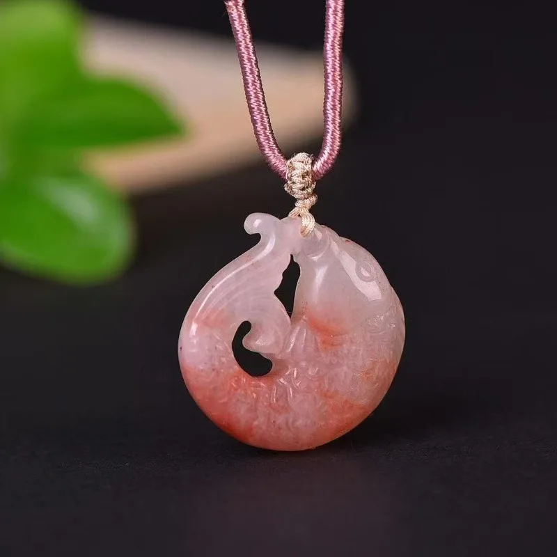 Pink Jade Hand-carved Fish Pendant Fashion Boutique Jewelry Men and Women Every Year with Surplus Necklace Gift