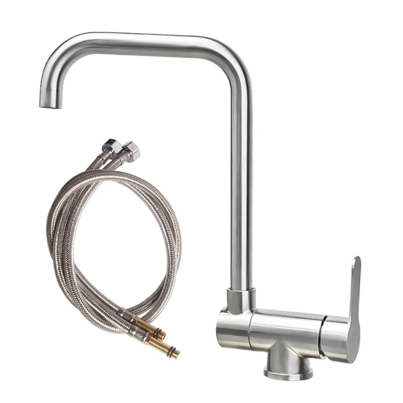 Front Window Folding Kitchen Faucet Stainless Steel 360° Rotation Sink Hot And Cold Mixer Water Tap With Hose