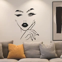 Beautiful Woman Face Eyelashes Manicure Nails Spa Salon Wall Decal Sticker Beauty Shop Vinyl Home Decor #40