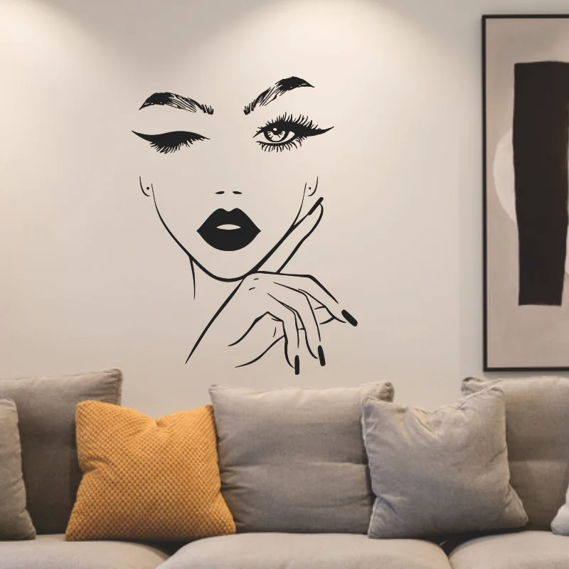 Beautiful Woman Face Eyelashes Manicure Nails Spa Salon Wall Decal Sticker Beauty Shop Vinyl Home Decor #40