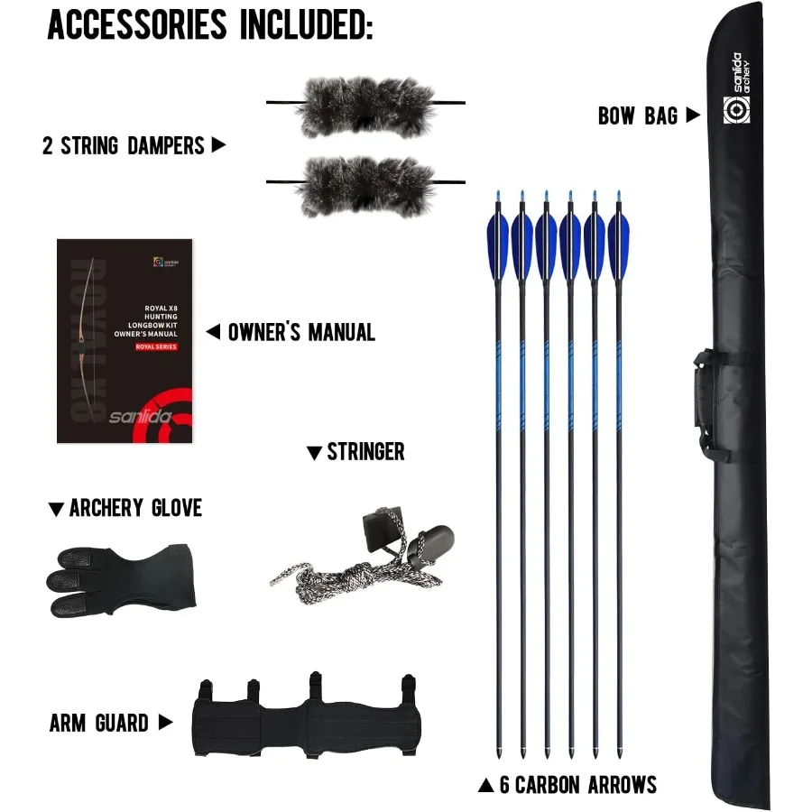 68 قوس صيد خشبي تقليدي من Royal X8 مجموعة قوس وسهام صيد مصنوعة يدويًا للبالغين والرماة التقليدية في الخارج