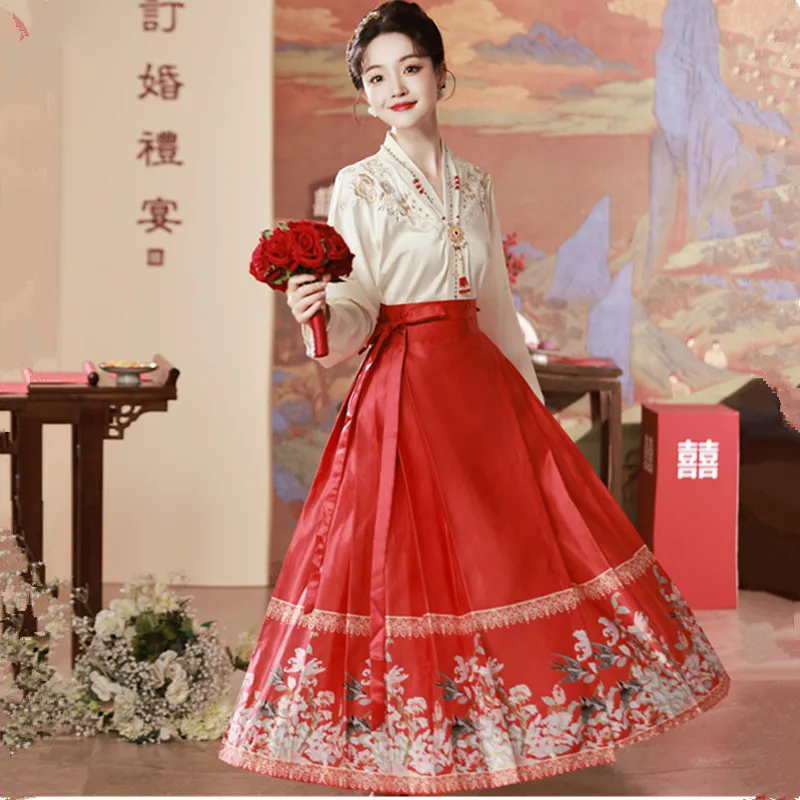 Fato de saia chinês hanfu para mulheres, top elegante, cara de cavalo, alto grau, temperamento feminino, novo, primavera, outono, 2 peças, 2962