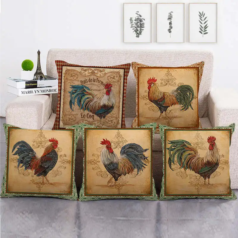 Cute Rooster Pillowcase Decor Lovely Pet Pillow Cover Animal Printed Cushion Cover Linen Pillow Case For Home Sofa Living Room