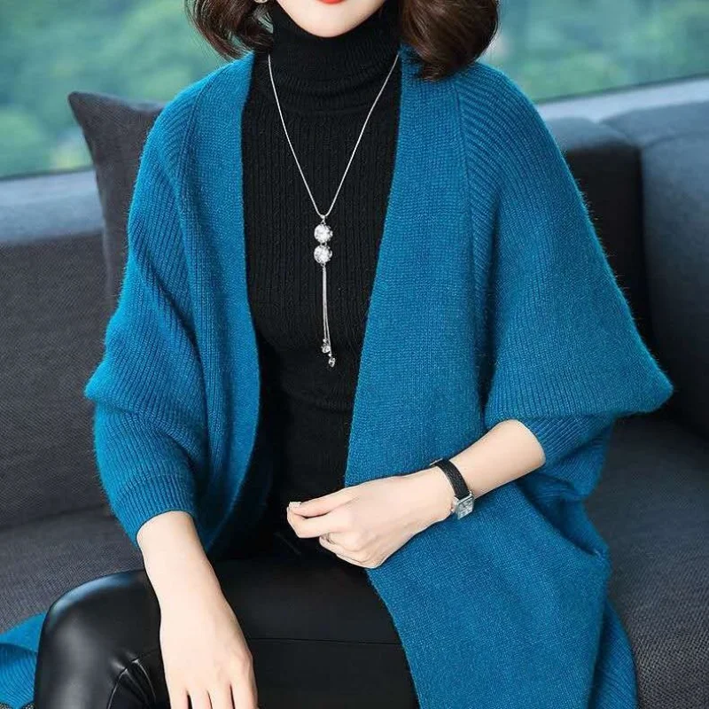 

Simili Простой вязаный кардиган с длинными рукавами «летучая мышь» для поездок на работу Свободный внешний свитер из смеси вискозы