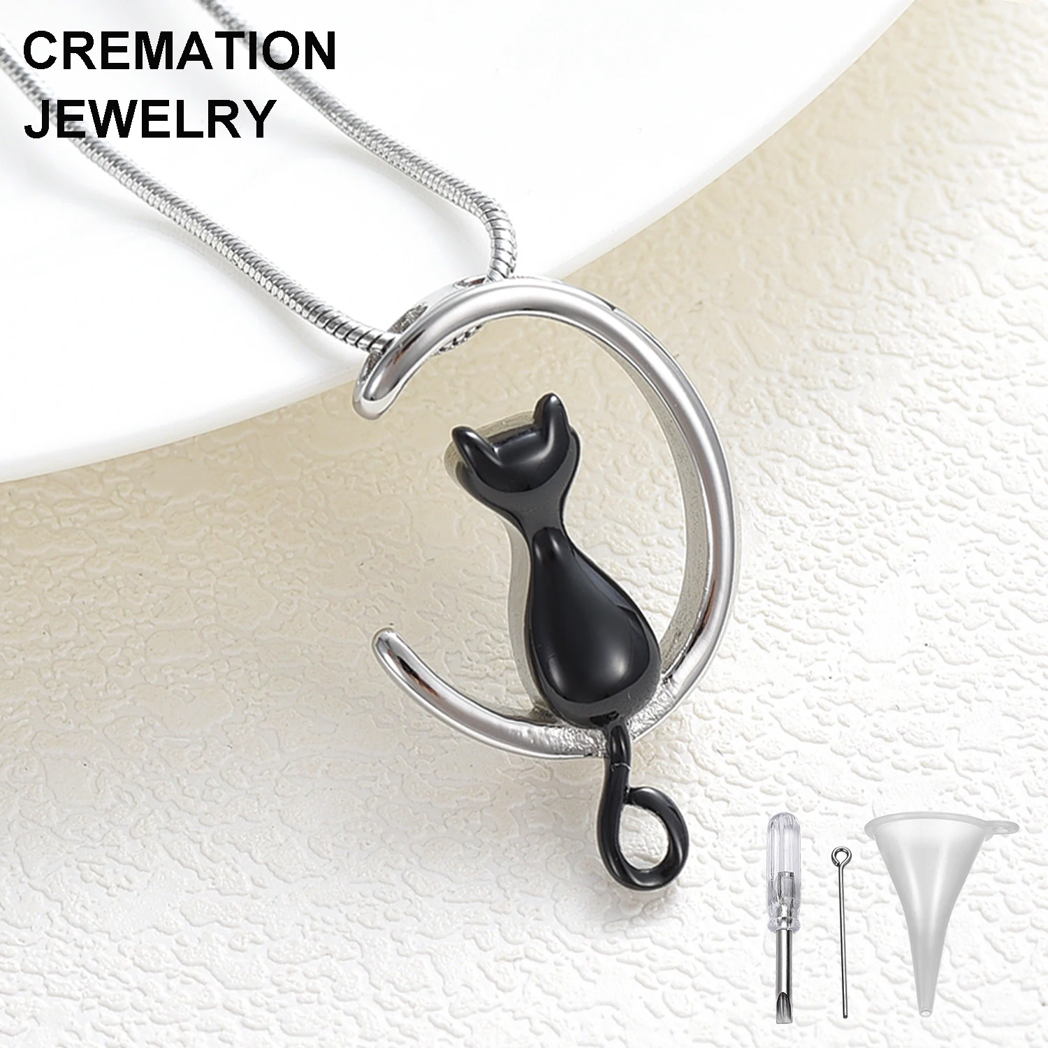 

Sweet Cat Sitting On The Moon Cremation Pendant Memorial Pet Cat Necklace Ash Holder Urn Funeral Keepsake Gifts Jewelry