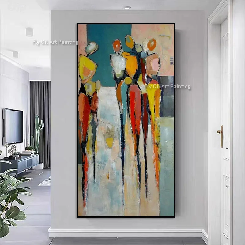 Heavy Impasto Large Canvas Modern Oil Painting Hand Painted Geometric Human Figure Artwork Living Room Home Decor Items